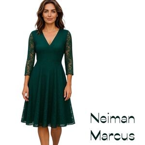 Neiman Marcus Sheer Green Lace Party Event Midi Dress NWT Size L